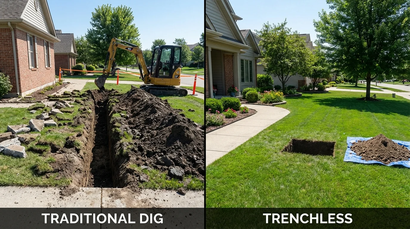 Trenchless sewer repair with minimal yard damage versus traditional excavation in Sunnyvale, CA